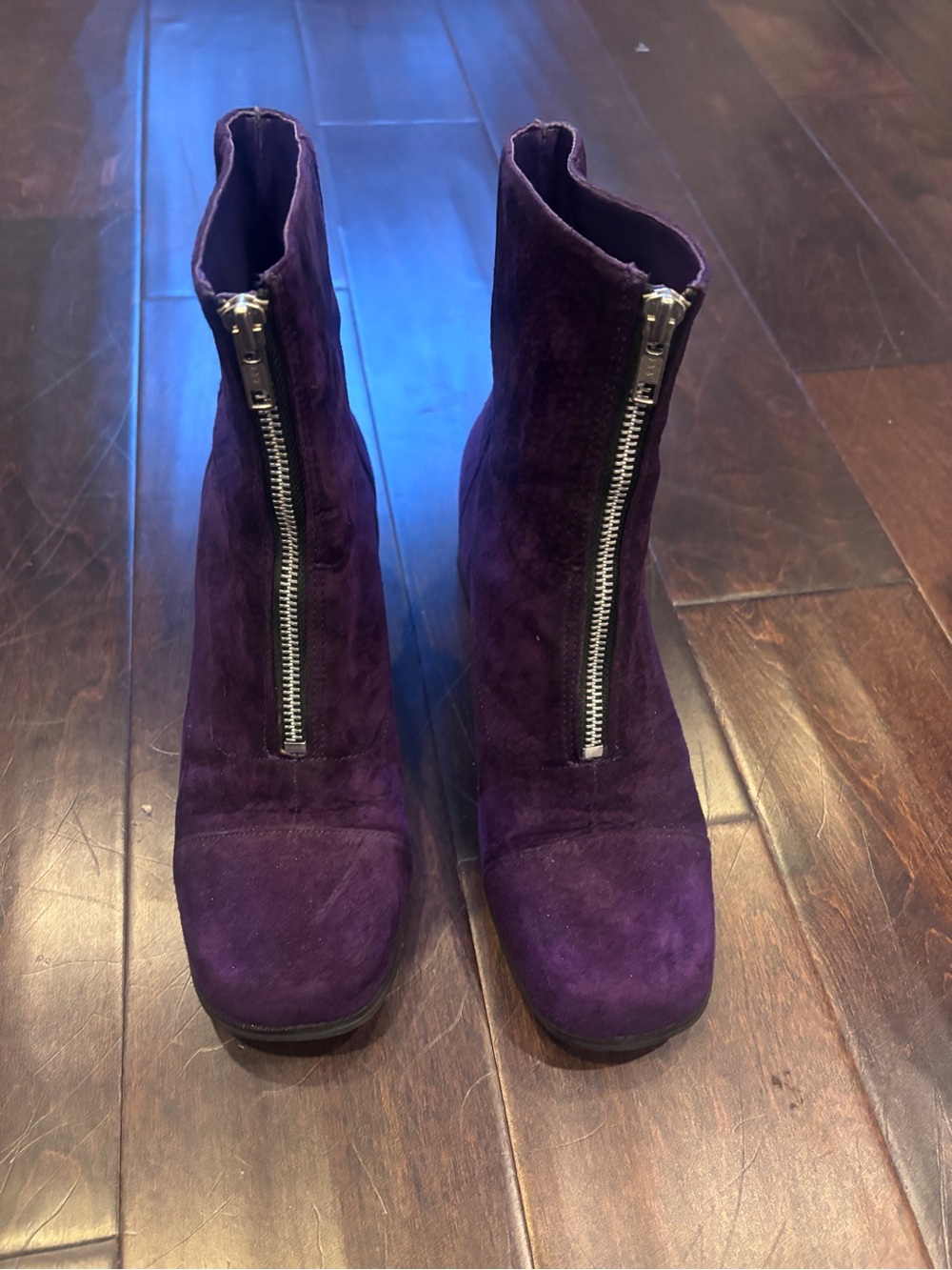 1990s Vintage Wild Pair Purple Suede Front-Zip Ankle Boots